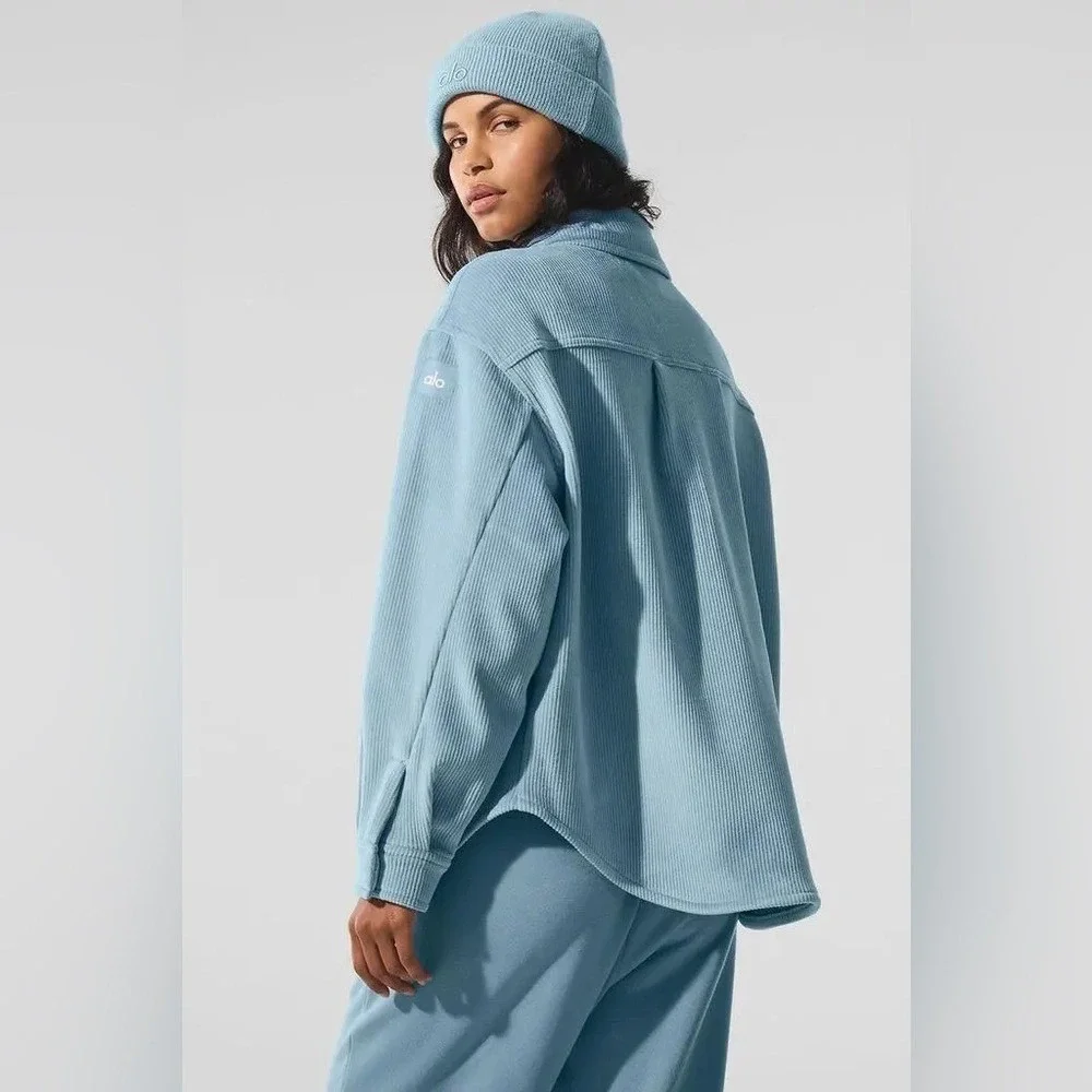 Alo Yoga Ribbed Velour Mountain Side Shacket Celestial Blue S